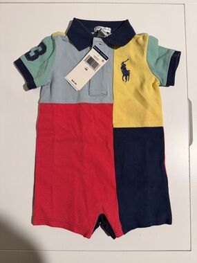 NWT Ralph Lauren Patchwork Polo Romper size 6 months